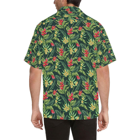Tropical Folower Red Heliconia Print Men Aloha Hawaiian Shirt