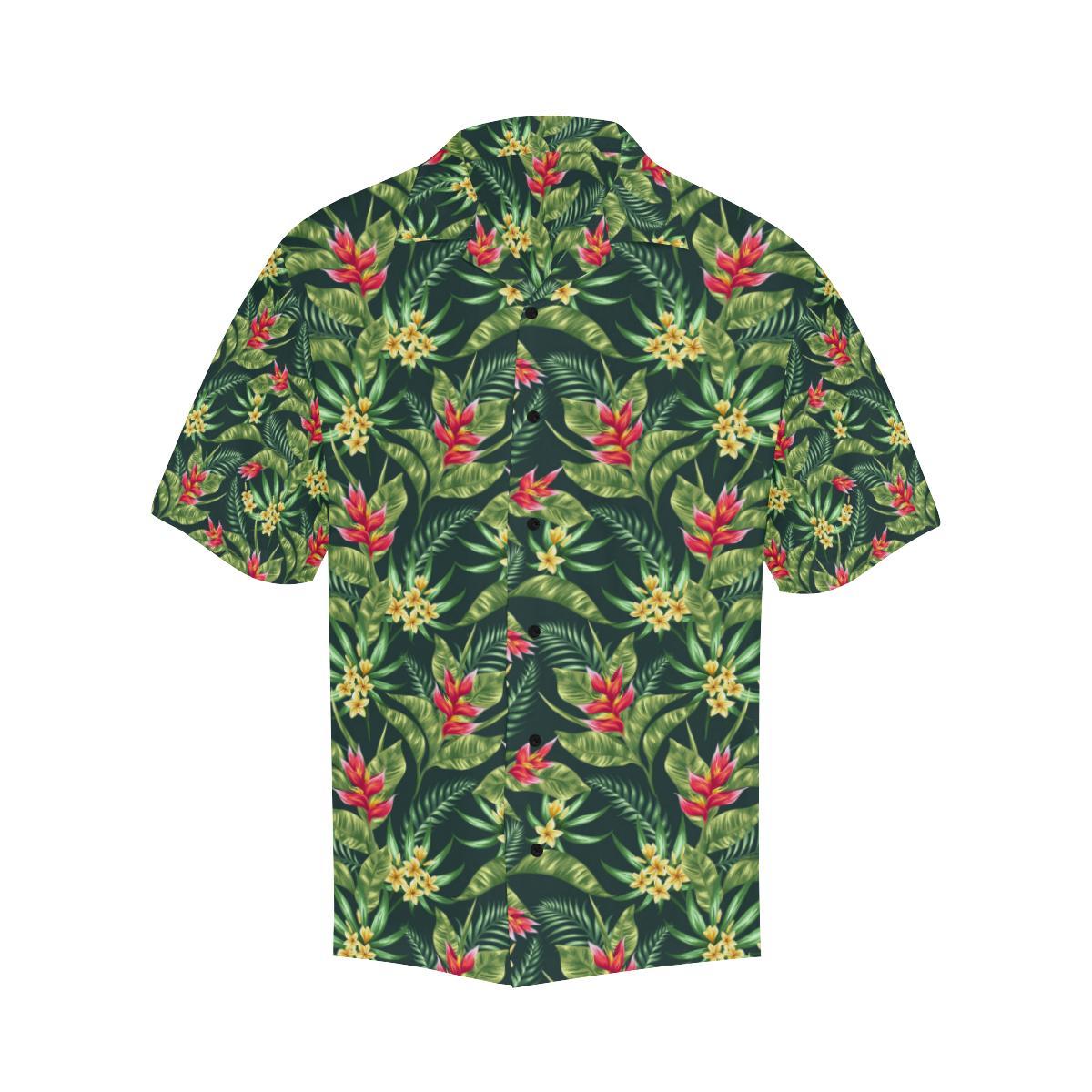 Tropical Folower Red Heliconia Print Men Aloha Hawaiian Shirt