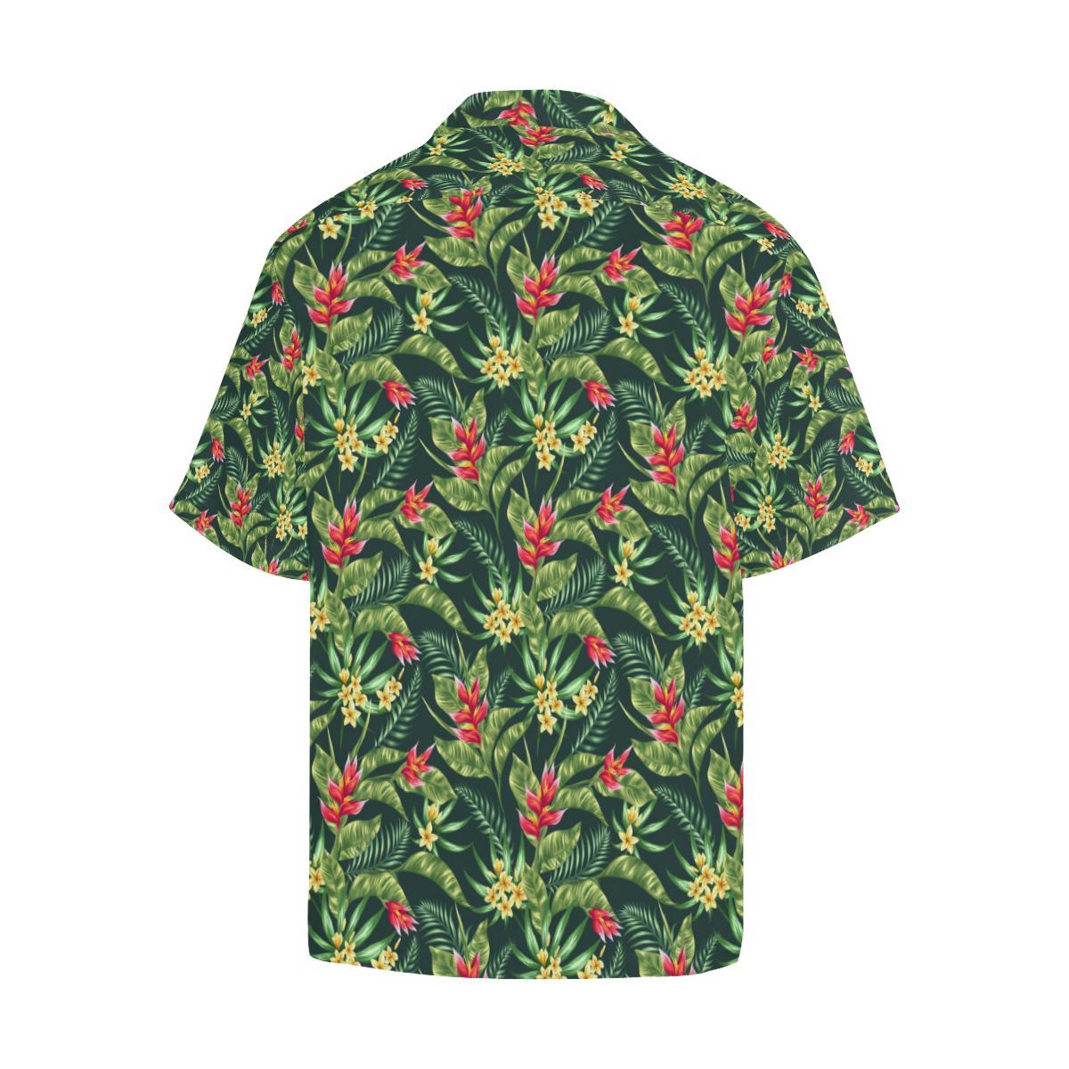 Tropical Folower Red Heliconia Print Men Aloha Hawaiian Shirt