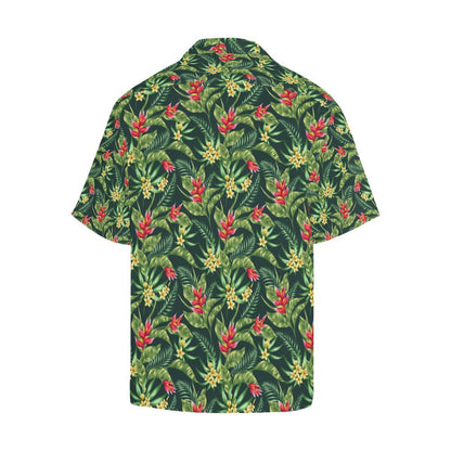 Tropical Folower Red Heliconia Print Men Aloha Hawaiian Shirt
