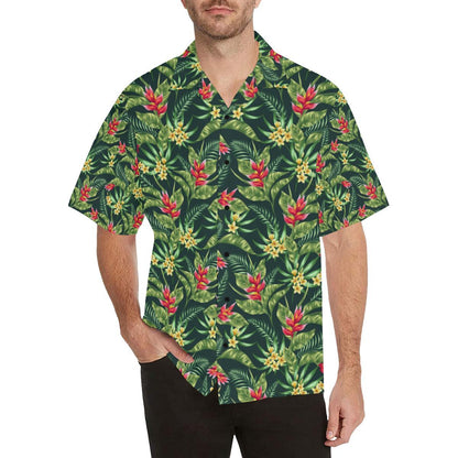 Tropical Folower Red Heliconia Print Men Aloha Hawaiian Shirt