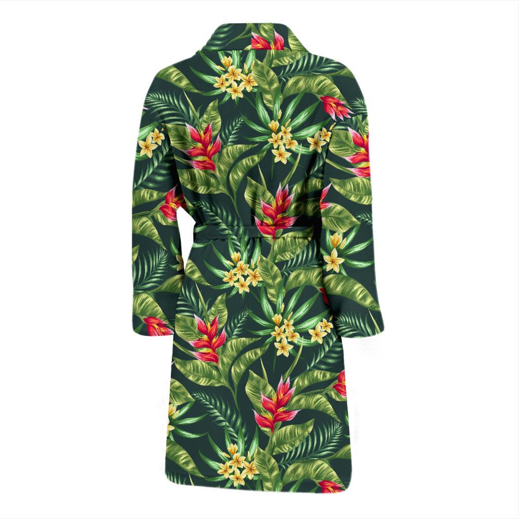 Tropical Folower Red Heliconia Print Men Bath Robe-JTAMIGO.COM