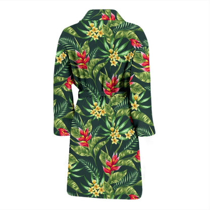 Tropical Folower Red Heliconia Print Men Bath Robe-JTAMIGO.COM
