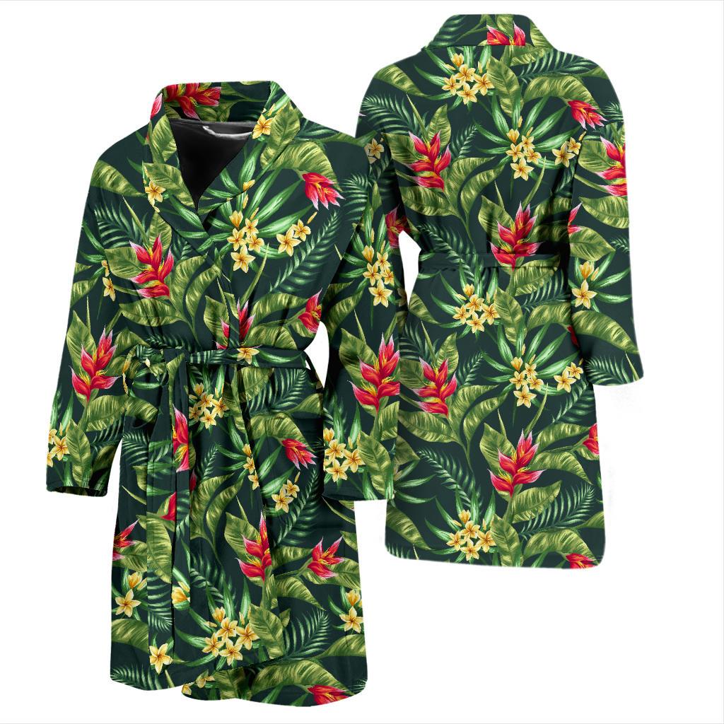 Tropical Folower Red Heliconia Print Men Bath Robe-JTAMIGO.COM