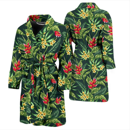 Tropical Folower Red Heliconia Print Men Bath Robe-JTAMIGO.COM