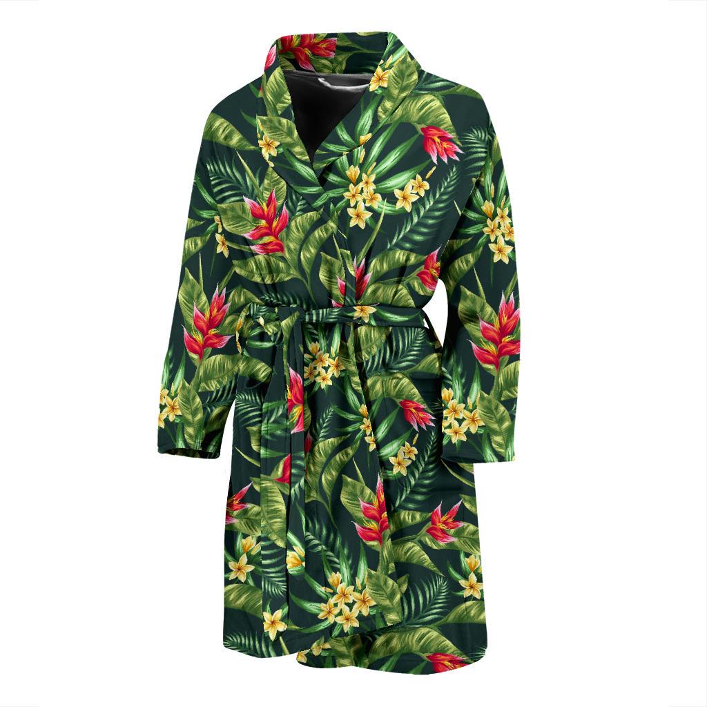 Tropical Folower Red Heliconia Print Men Bath Robe-JTAMIGO.COM