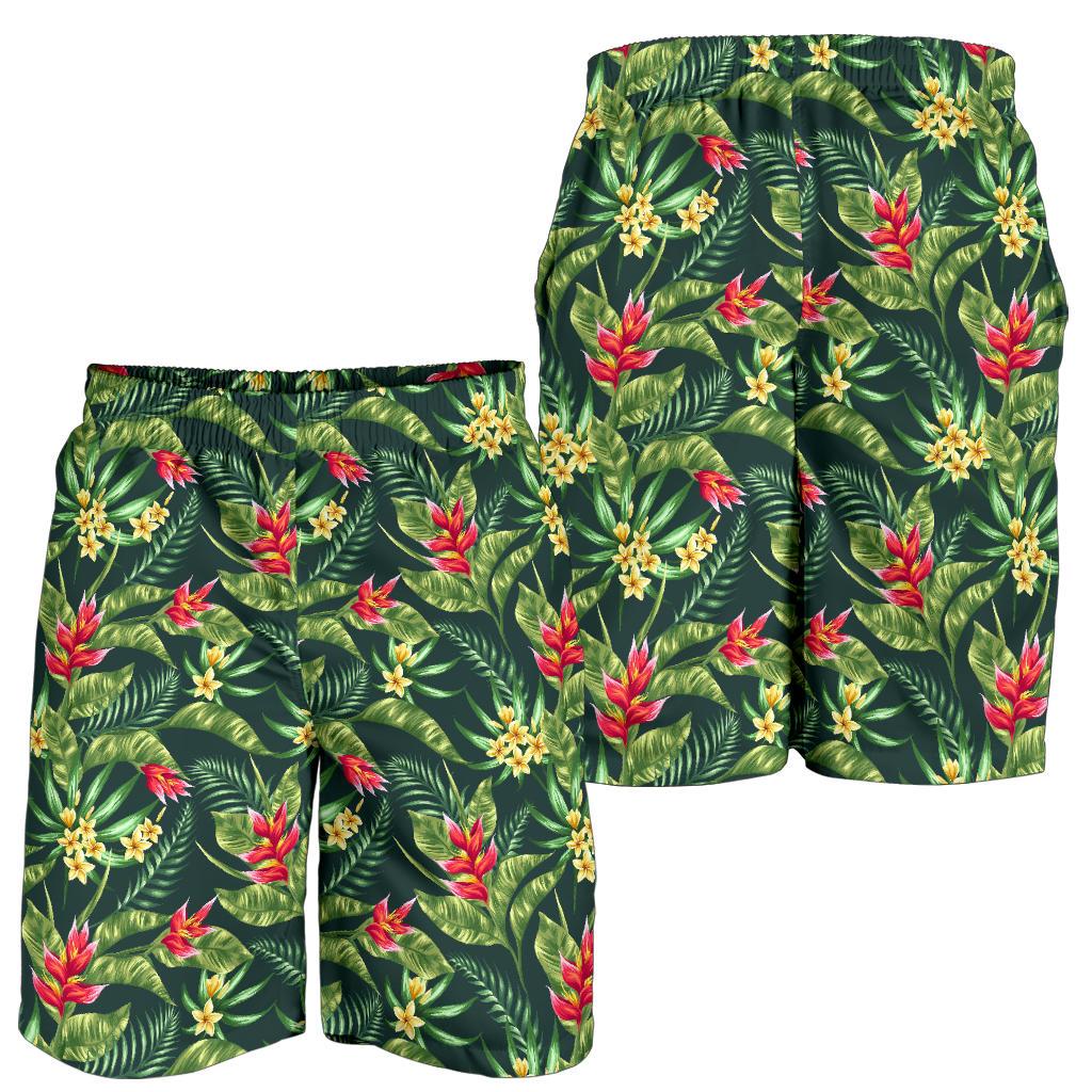 Tropical Folower Red Heliconia Print Mens Shorts-JTAMIGO.COM