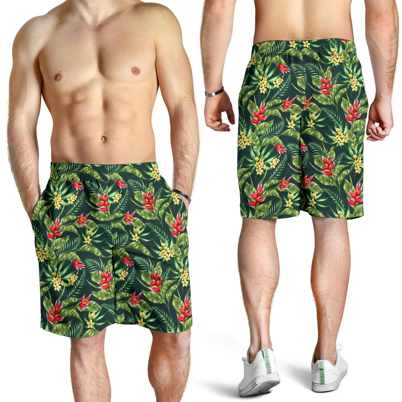 Tropical Folower Red Heliconia Print Mens Shorts-JTAMIGO.COM