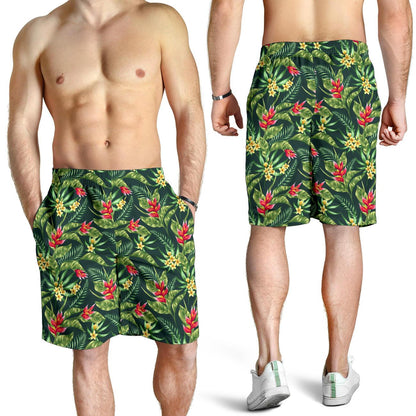 Tropical Folower Red Heliconia Print Mens Shorts-JTAMIGO.COM