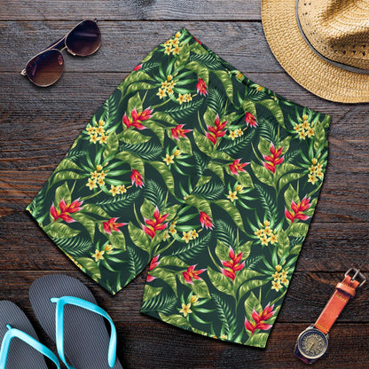 Tropical Folower Red Heliconia Print Mens Shorts-JTAMIGO.COM