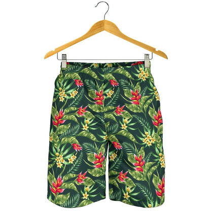 Tropical Folower Red Heliconia Print Mens Shorts-JTAMIGO.COM