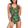 Tropical Folower Red Heliconia Print One Piece Swimsuit-JTAMIGO.COM