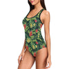 Tropical Folower Red Heliconia Print One Piece Swimsuit-JTAMIGO.COM