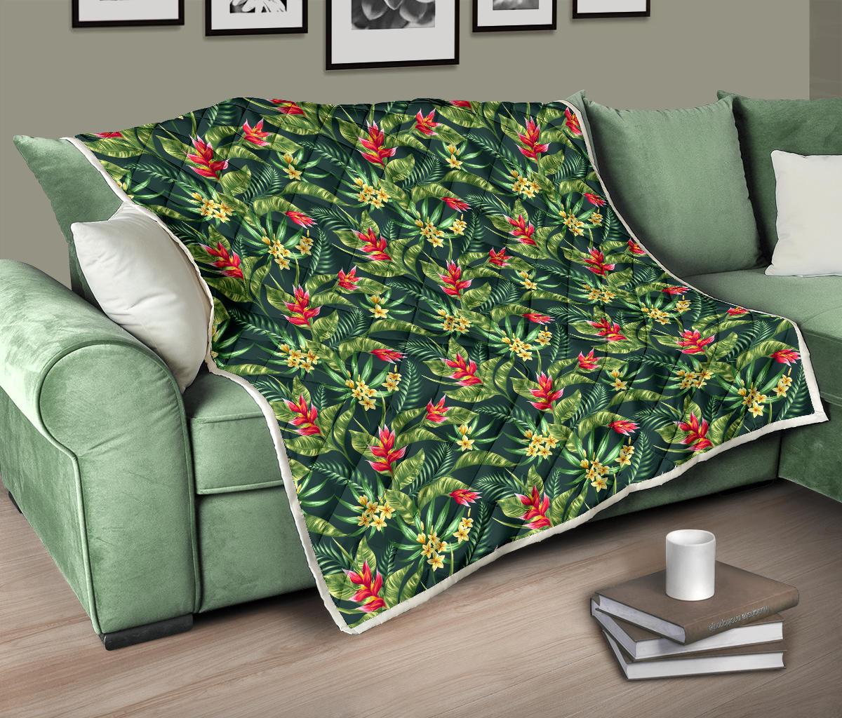Tropical Folower Red Heliconia Print Premium Quilt-JTAMIGO.COM