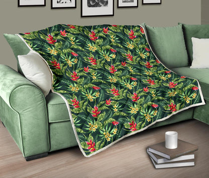 Tropical Folower Red Heliconia Print Premium Quilt-JTAMIGO.COM