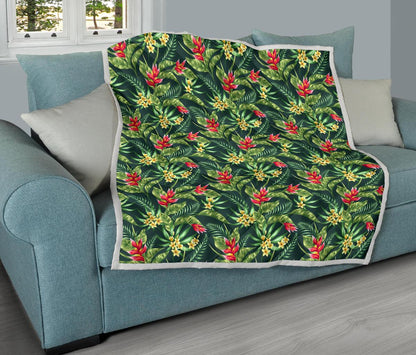 Tropical Folower Red Heliconia Print Premium Quilt-JTAMIGO.COM