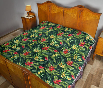 Tropical Folower Red Heliconia Print Premium Quilt-JTAMIGO.COM