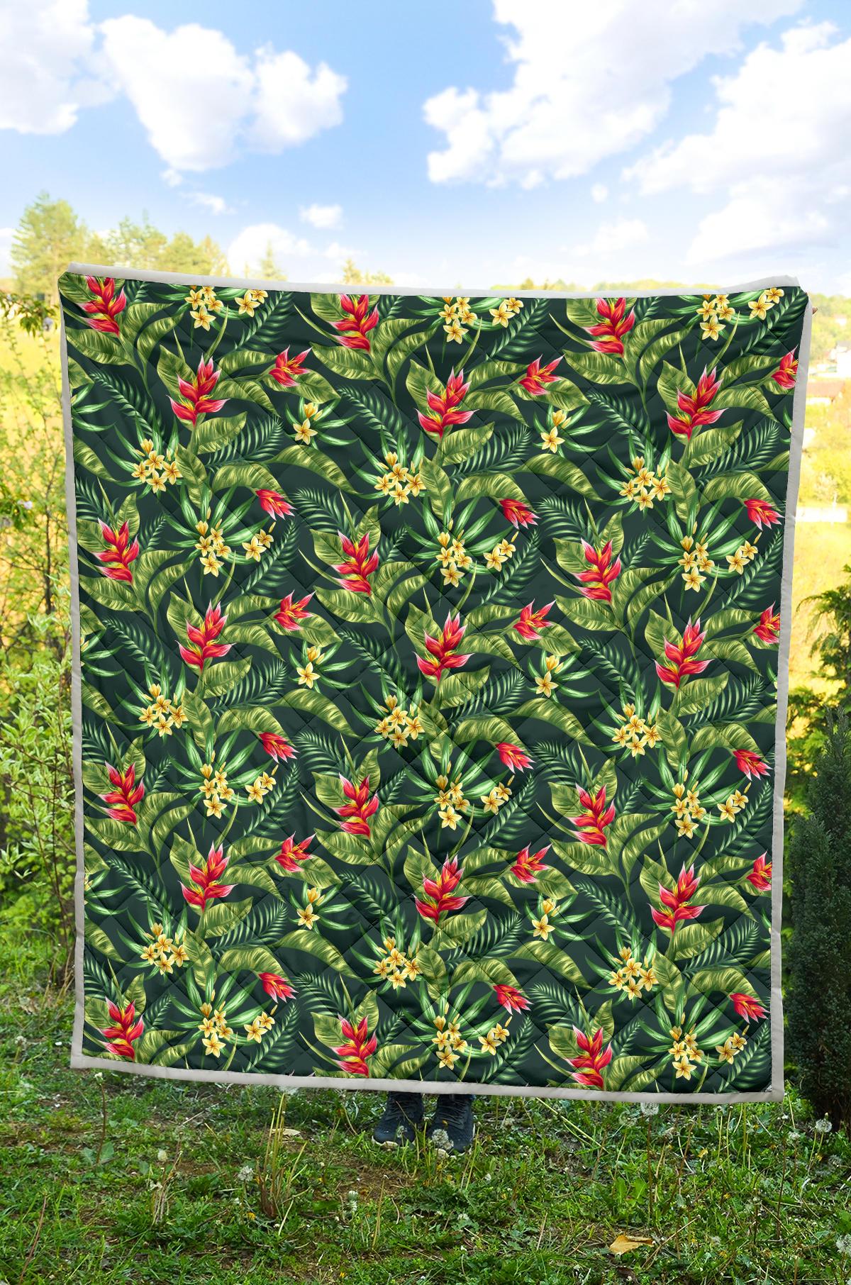 Tropical Folower Red Heliconia Print Premium Quilt-JTAMIGO.COM