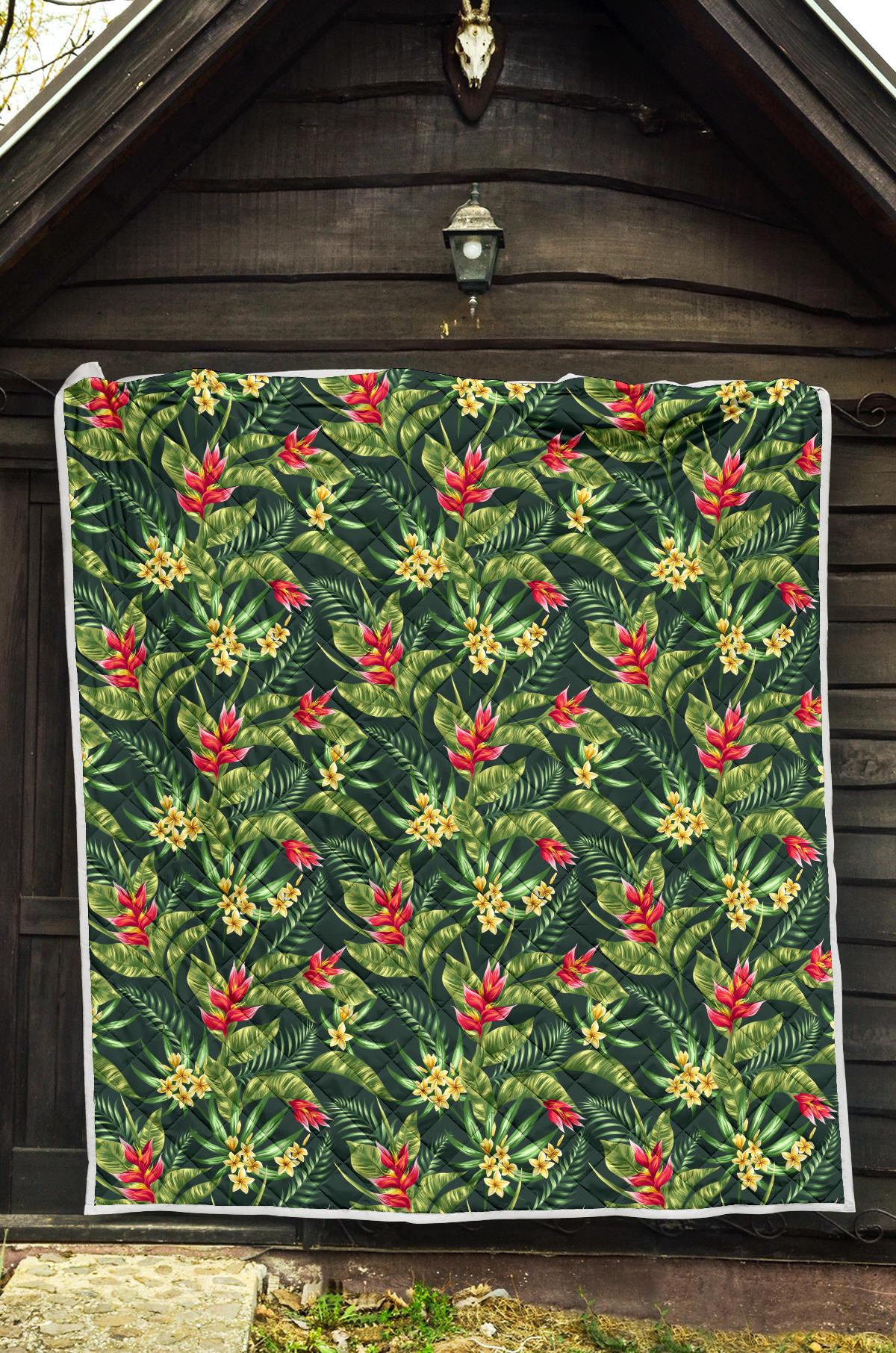 Tropical Folower Red Heliconia Print Premium Quilt-JTAMIGO.COM