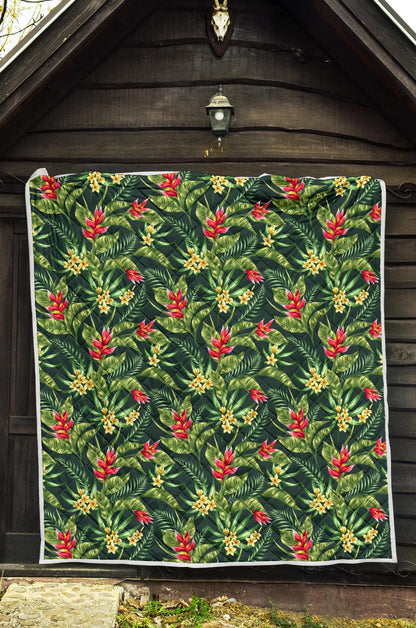 Tropical Folower Red Heliconia Print Premium Quilt-JTAMIGO.COM