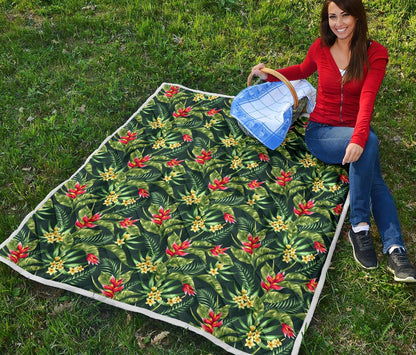 Tropical Folower Red Heliconia Print Premium Quilt-JTAMIGO.COM