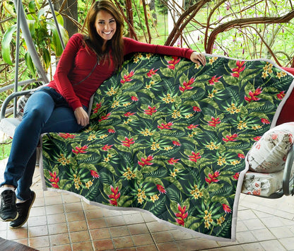 Tropical Folower Red Heliconia Print Premium Quilt-JTAMIGO.COM