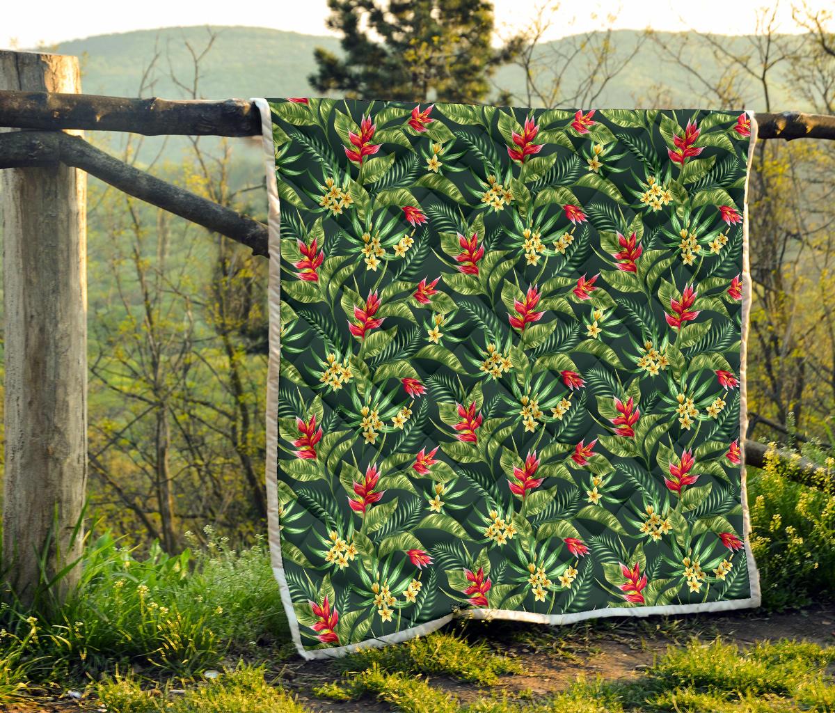 Tropical Folower Red Heliconia Print Premium Quilt-JTAMIGO.COM