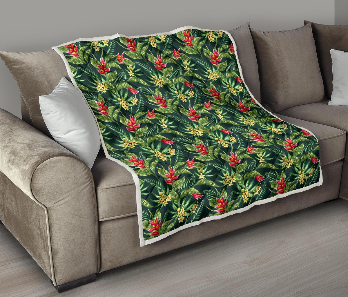 Tropical Folower Red Heliconia Print Premium Quilt-JTAMIGO.COM