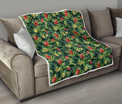 Tropical Folower Red Heliconia Print Premium Quilt-JTAMIGO.COM