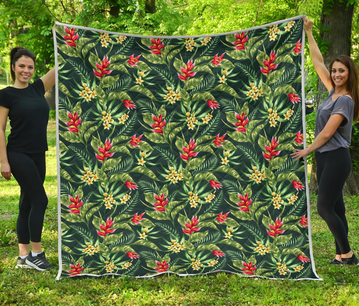Tropical Folower Red Heliconia Print Premium Quilt-JTAMIGO.COM