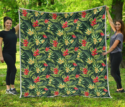 Tropical Folower Red Heliconia Print Premium Quilt-JTAMIGO.COM