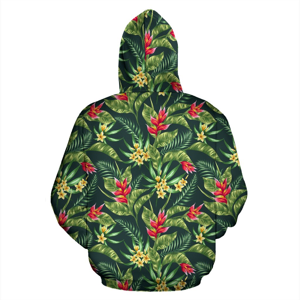 Tropical Folower Red Heliconia Print Pullover Hoodie