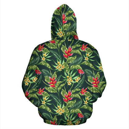 Tropical Folower Red Heliconia Print Pullover Hoodie