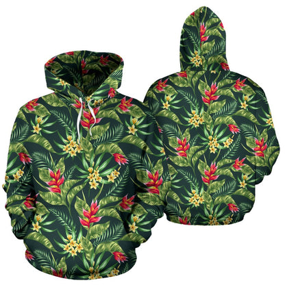Tropical Folower Red Heliconia Print Pullover Hoodie