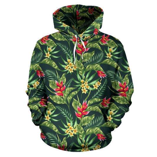 Tropical Folower Red Heliconia Print Pullover Hoodie