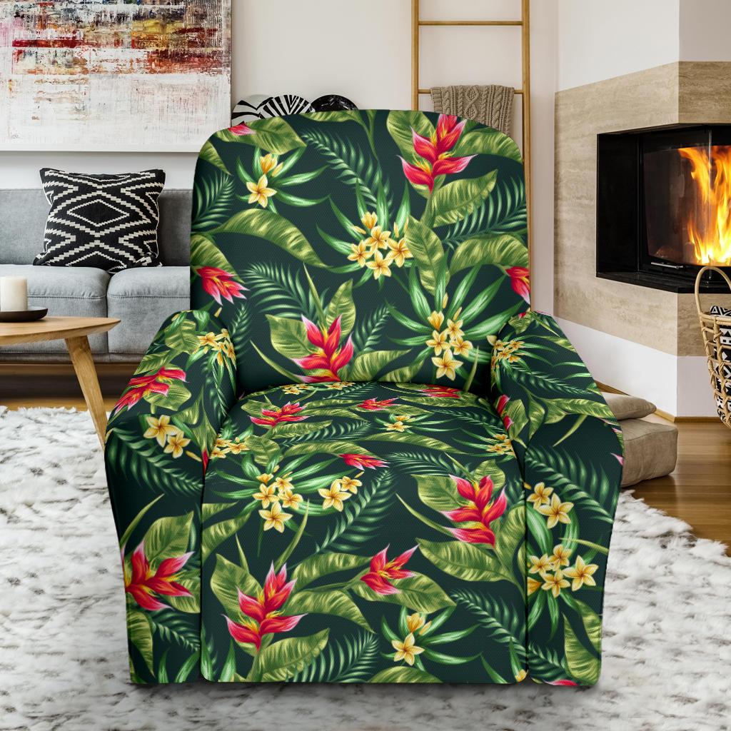 Tropical Folower Red Heliconia Print Single Sofa Slipcover -JTAMIGO.COM