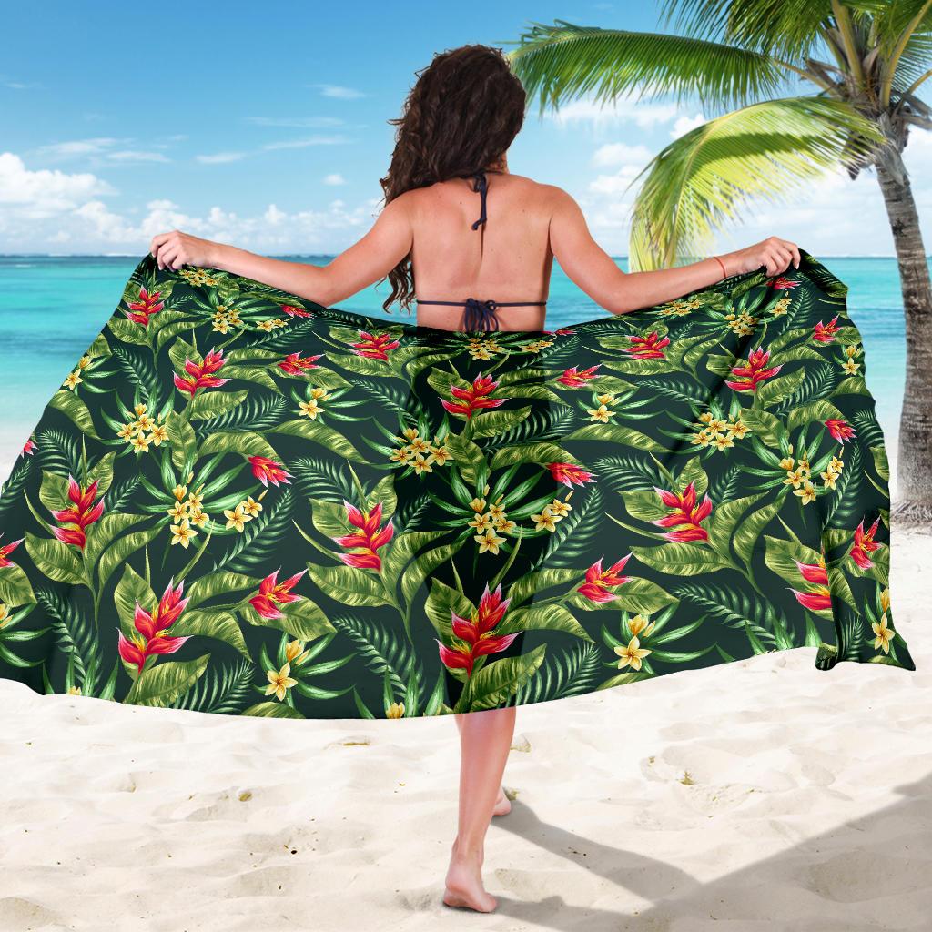 Tropical Folower Red Heliconia Print Sarong Pareo Wrap