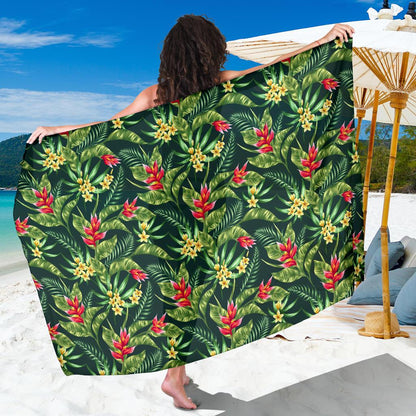 Tropical Folower Red Heliconia Print Sarong Pareo Wrap
