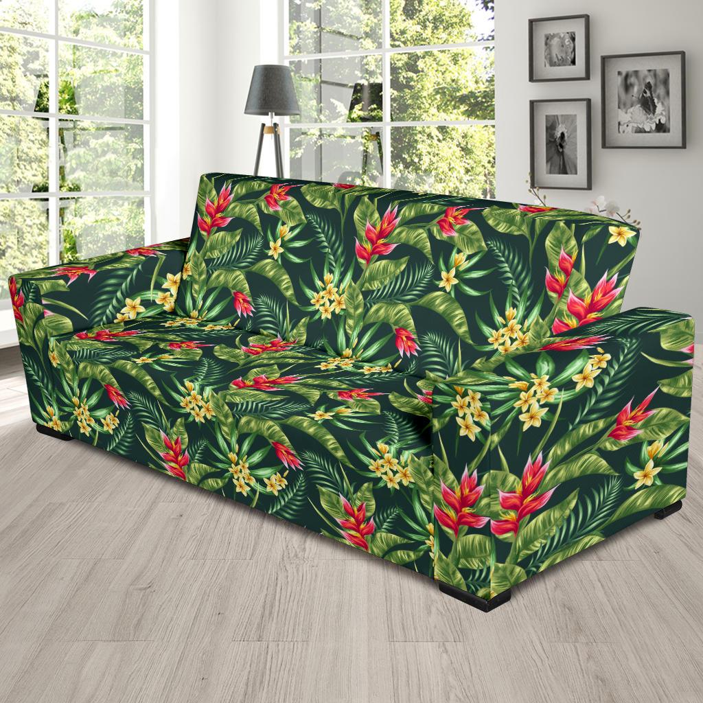 Tropical Folower Red Heliconia Print Sofa Slipcover-JTAMIGO.COM