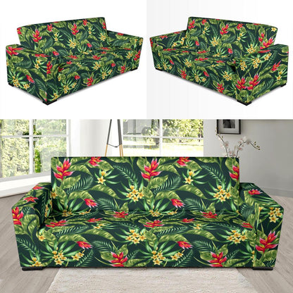 Tropical Folower Red Heliconia Print Sofa Slipcover-JTAMIGO.COM