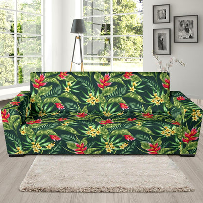 Tropical Folower Red Heliconia Print Sofa Slipcover-JTAMIGO.COM