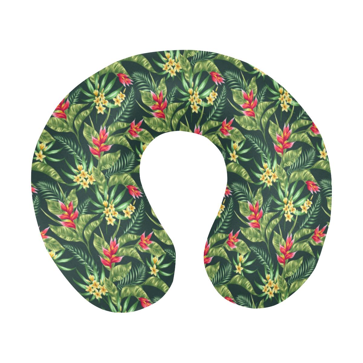 Tropical Folower Red Heliconia Print U-Shaped Travel Neck Pillow-JTAMIGO.COM