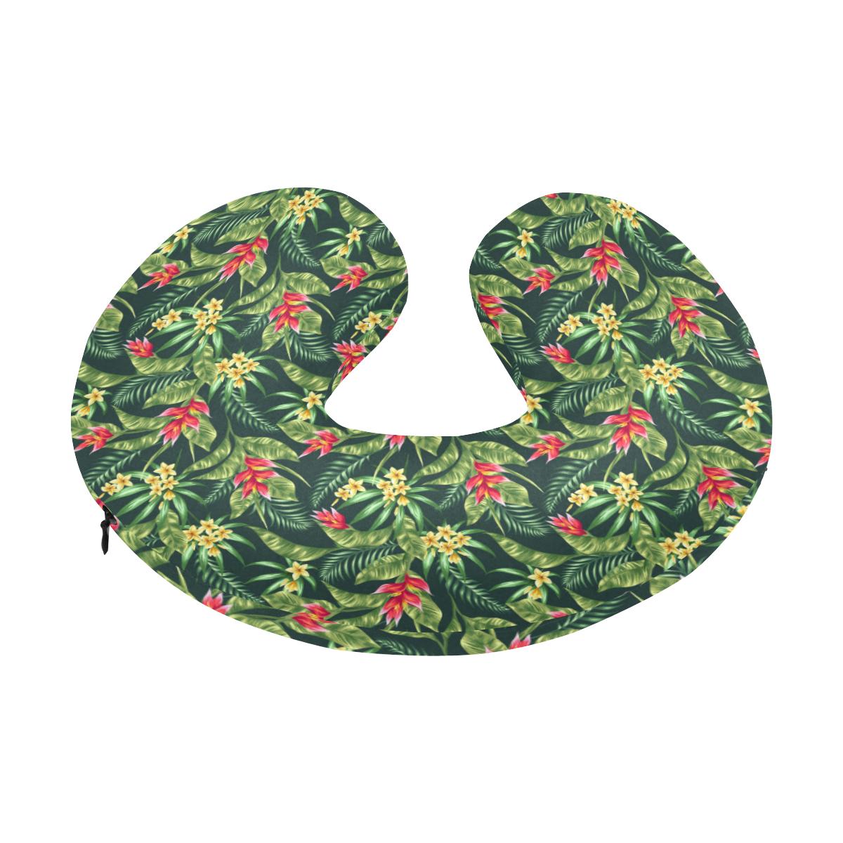 Tropical Folower Red Heliconia Print U-Shaped Travel Neck Pillow-JTAMIGO.COM