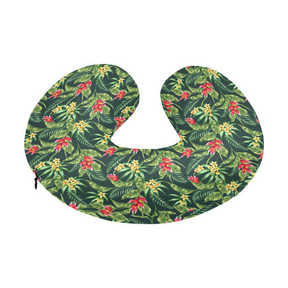 Tropical Folower Red Heliconia Print U-Shaped Travel Neck Pillow-JTAMIGO.COM
