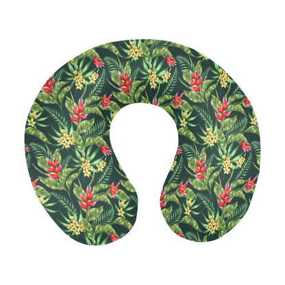 Tropical Folower Red Heliconia Print U-Shaped Travel Neck Pillow-JTAMIGO.COM