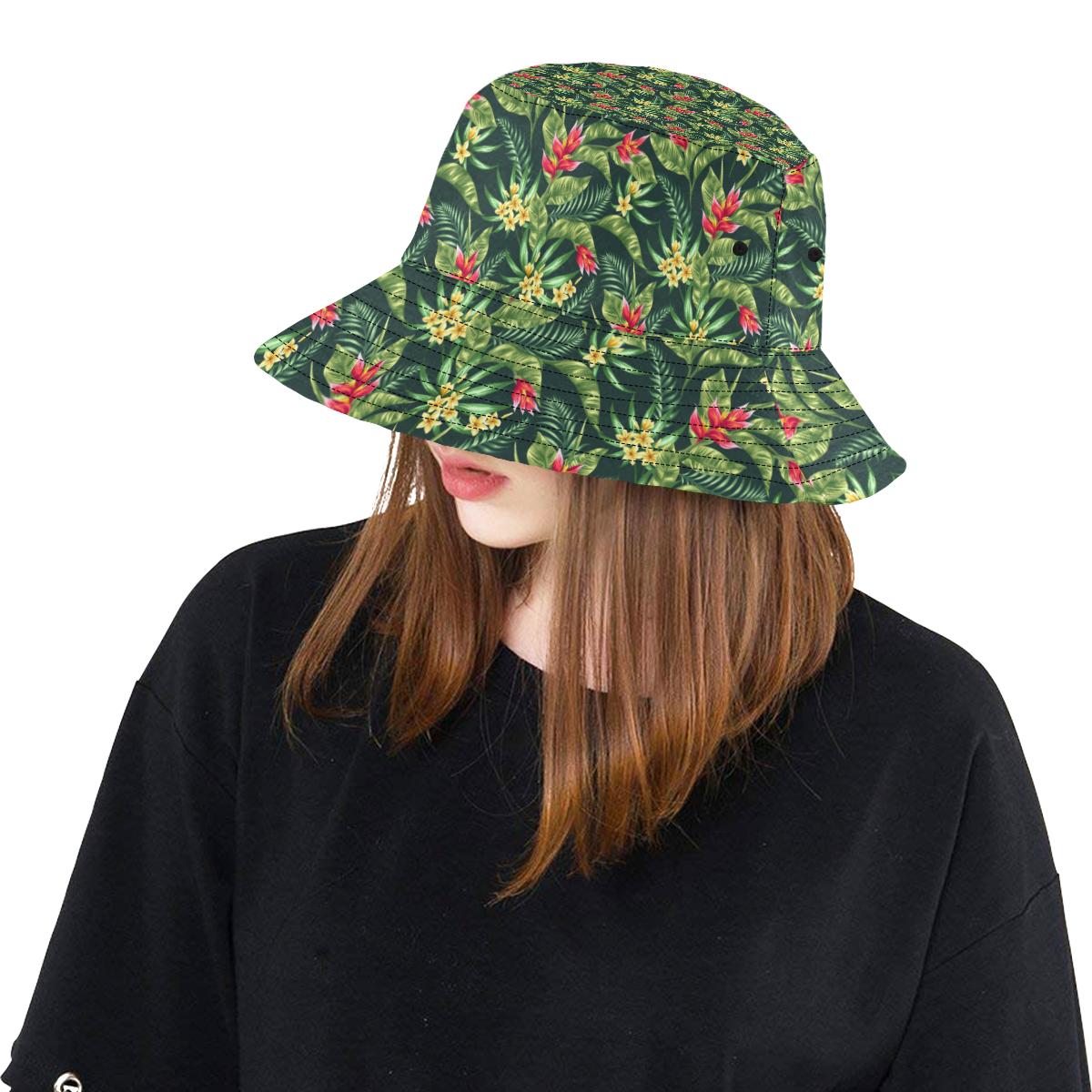 Tropical Folower Red Heliconia Print Unisex Bucket Hat