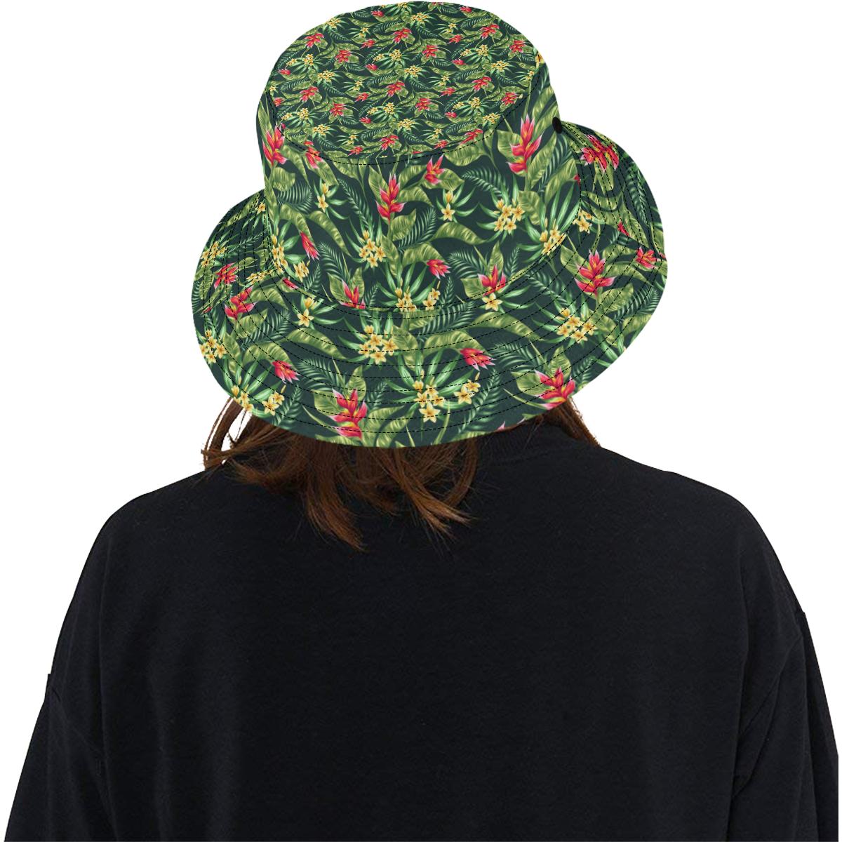 Tropical Folower Red Heliconia Print Unisex Bucket Hat
