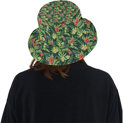 Tropical Folower Red Heliconia Print Unisex Bucket Hat