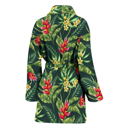 Tropical Folower Red Heliconia Print Women Bath Robe-JTAMIGO.COM