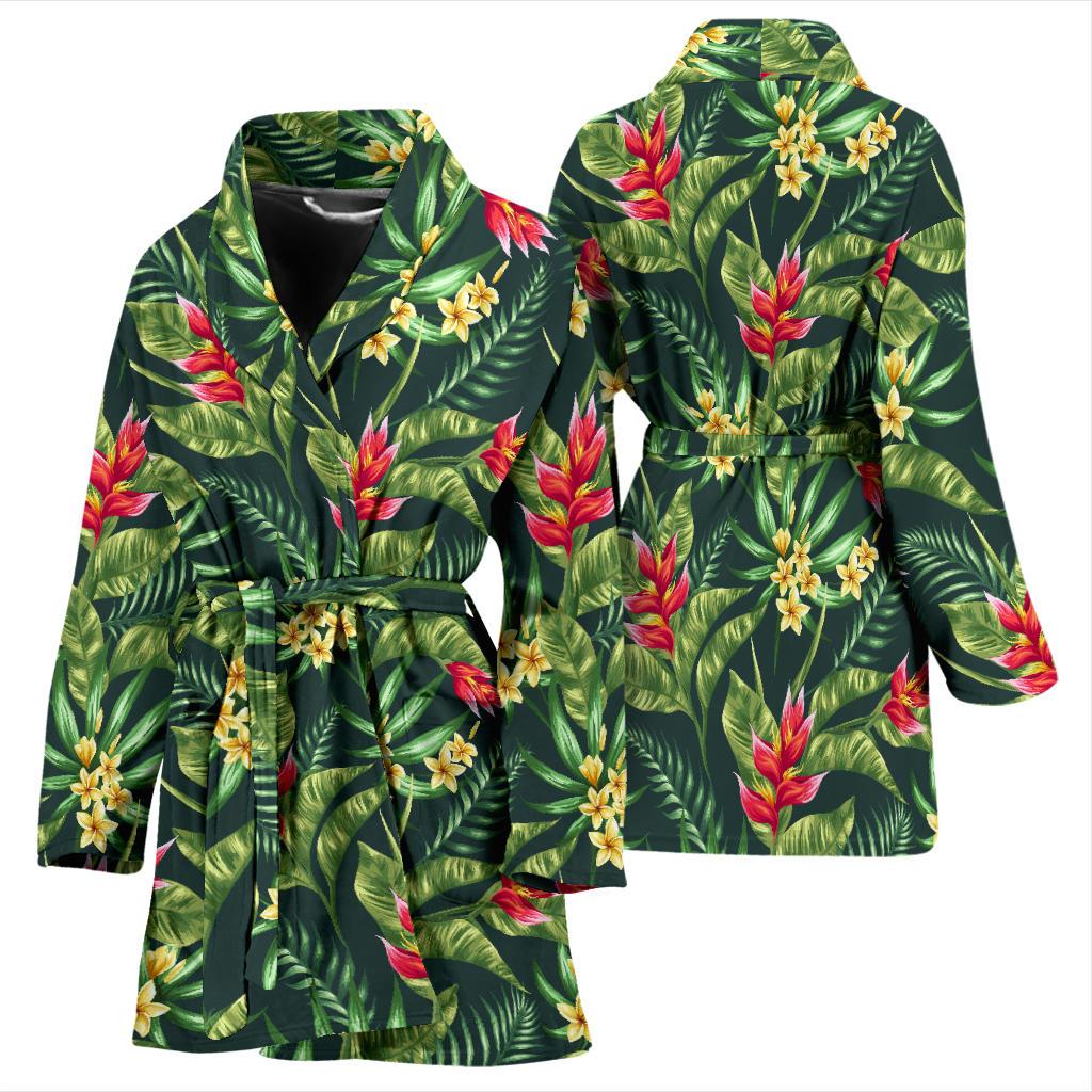 Tropical Folower Red Heliconia Print Women Bath Robe-JTAMIGO.COM